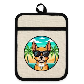 Englische Spielzeug Terrier Hund Rasse Cartoon Sonnenbrille - Topflappen mit Gummirückseite - Leinen/Schwarz  - Vorne