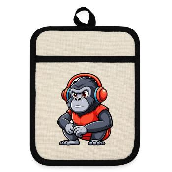 Gorille Funny Cartoon Character Musique de casque - Maniques avec dos en caoutchouc - lin/noir  - Devant