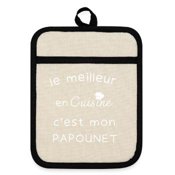 Le meilleur en cuisine c’est mon papounet - Maniques avec dos en caoutchouc - lin/noir  - Devant