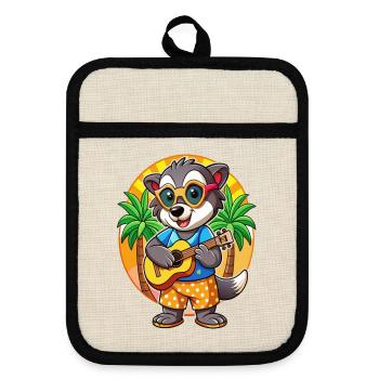 Lustige Dachs Cartoon Sommer Strand Sonnenbrille - Topflappen mit Gummirückseite - Leinen/Schwarz  - Vorne