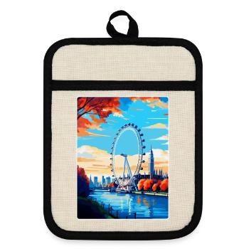London Eye Angleterre Royaume-Uni Affiche de voyage vintage WPA - Maniques avec dos en caoutchouc - lin/noir  - Devant