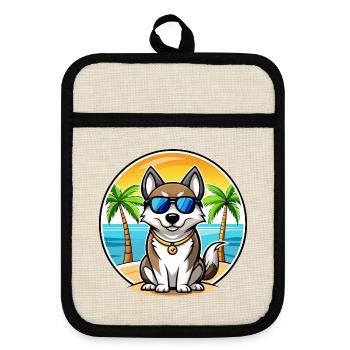 East Siberian Laika Dog Breed Cartoon Sunglasses - Pot holders with rubber back - linen/black  - Front