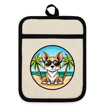 Miniatur Foxterrier Hunderasse Cartoon Sonnenbrille - Topflappen mit Gummirückseite - Leinen/Schwarz  - Vorne