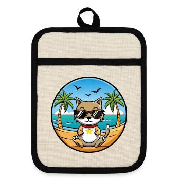 Zypern Katzenrasse Cartoon Sonnenbrille Strand - Topflappen mit Gummirückseite - Leinen/Schwarz  - Vorne