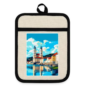 Passau Germany Vintage Travel Poster Souvenir WPA - Pot holders with rubber back - linen/black  - Front