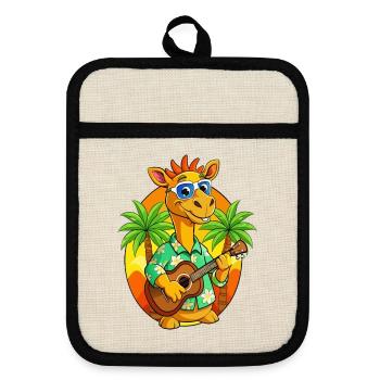 Lustige Kamel Cartoon Sommer Strand Sonnenbrille Gitarre - Topflappen mit Gummirückseite - Leinen/Schwarz  - Vorne