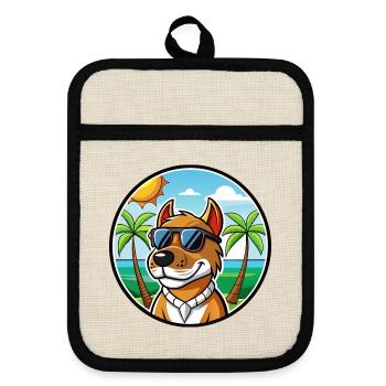 Norwegischer Windhund Dunker Hunderasse Cartoon Strand - Topflappen mit Gummirückseite - Leinen/Schwarz  - Vorne