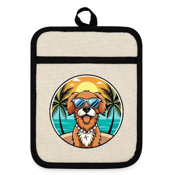 Épagneul picard race de chien dessin animé lunettes de soleil plage - Maniques avec dos en caoutchouc - lin/noir  - Devant