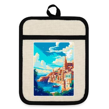 Valletta Malta Vintage Travel Poster Souvenir WPA - Pot holders with rubber back - linen/black  - Front