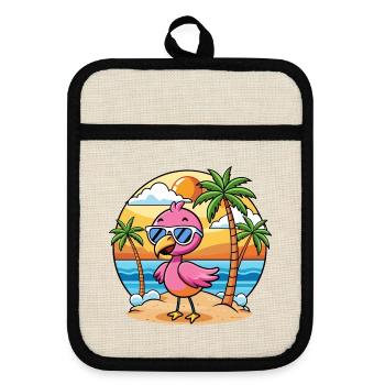 Flamingo Funny Cartoon Summer Beach Sunglasses - Pot holders with rubber back - linen/black  - Front