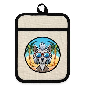 Chinese Crested Dog Breed Cartoon Sunglasses Beach - Pot holders with rubber back - linen/black  - Front
