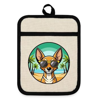 Cirneco Dell Etna Hunderasse Cartoon Sonnenbrille Strand - Topflappen mit Gummirückseite - Leinen/Schwarz  - Vorne
