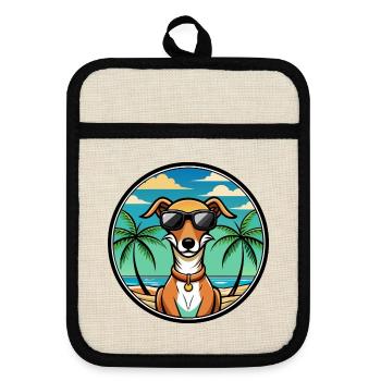 Azawakh Dog Breed Cartoon Sunglasses Beach - Pot holders with rubber back - linen/black  - Front