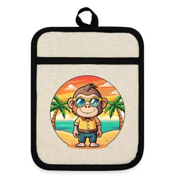 Chimpanzé Lunettes de soleil de plage d’été de dessin animé drôle - Maniques avec dos en caoutchouc - lin/noir  - Devant
