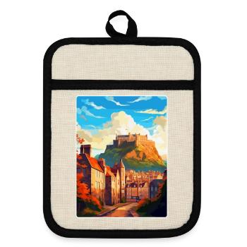 Edinburgh Scotland Uk Travel Poster Souvenir WPA - Pot holders with rubber back - linen/black  - Front