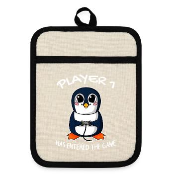 Erstes Baby Spieler 1 Schwanger Baby Pinguin - Topflappen mit Gummirückseite - Leinen/Schwarz  - Vorne