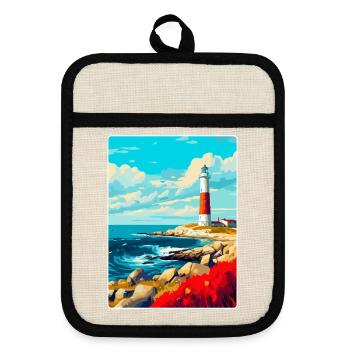 Portland Bill England Uk Reiseplakat Souvenir - Topflappen mit Gummirückseite - Leinen/Schwarz  - Vorne