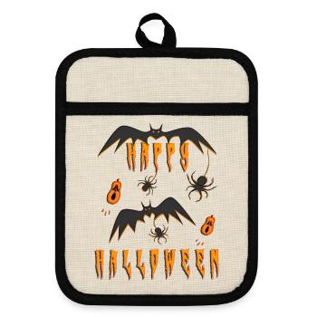 Halloween Happy Halloween - Topflappen mit Gummirückseite - Leinen/Schwarz  - Vorne