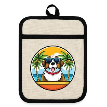 Bernhardiner Hunderasse Cartoon Sonnenbrille Strand - Topflappen mit Gummirückseite - Leinen/Schwarz  - Vorne