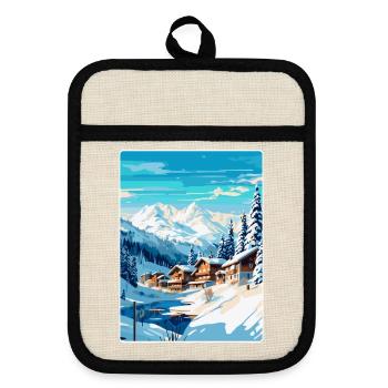Courchevel Frankreich Vintage Reiseplakat Souvenir - Topflappen mit Gummirückseite - Leinen/Schwarz  - Vorne