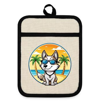 West Siberian Laika Dog Breed Cartoon Sunglasses - Pot holders with rubber back - linen/black  - Front