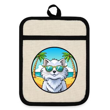 Weiße Langhaarkatze Persische Katzenrasse Cartoon Strand - Topflappen mit Gummirückseite - Leinen/Schwarz  - Vorne