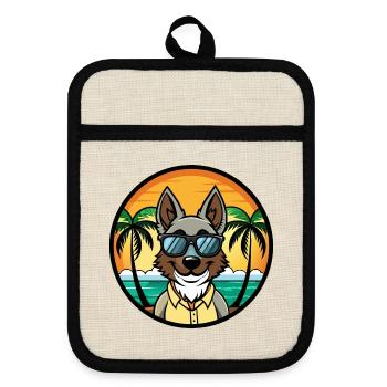 Georgischer Schäferhund Hunderasse Cartoon Sonnenbrille Strand - Topflappen mit Gummirückseite - Leinen/Schwarz  - Vorne