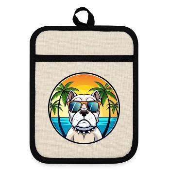 Bouledogue américain race dessin animé lunettes de soleil plage - Maniques avec dos en caoutchouc - lin/noir  - Devant