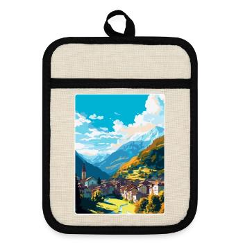 Sion Switzerland Vintage Travel Poster Souvenir - Pot holders with rubber back - linen/black  - Front