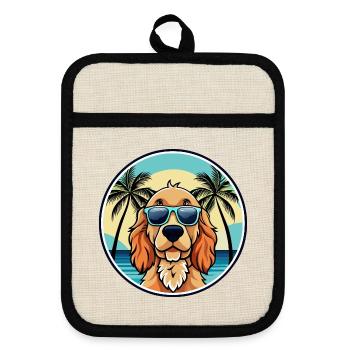 Cocker anglais Spaniel Chien Race Dessin Animé Plage - Maniques avec dos en caoutchouc - lin/noir  - Devant