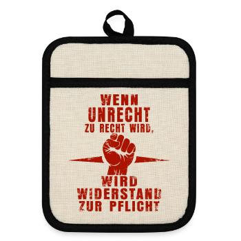 Rebellious Red – Grunge-Style Resistance - Pot holders with rubber back - linen/black  - Front