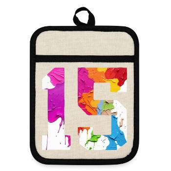 COLORED NUMBER 15 COLORFUL 15TH BIRTHDAY - Pot holders with rubber back - linen/black  - Front