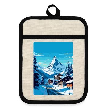 Zermatt Switzerland Vintage Travel Poster Souvenir - Pot holders with rubber back - linen/black  - Front