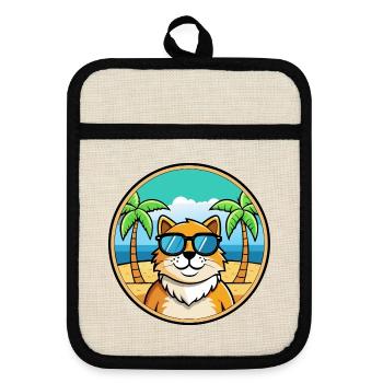 Ragamuffin Katzenrasse Cartoon Sonnenbrille Strand - Topflappen mit Gummirückseite - Leinen/Schwarz  - Vorne