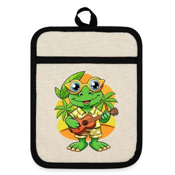 Lustige Frosch Cartoon Sommer Strand Sonnenbrille Gitarre - Topflappen mit Gummirückseite - Leinen/Schwarz  - Vorne