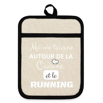 Tablier de cuisine ma vie tourne autour de la.. - Maniques avec dos en caoutchouc - lin/noir  - Devant