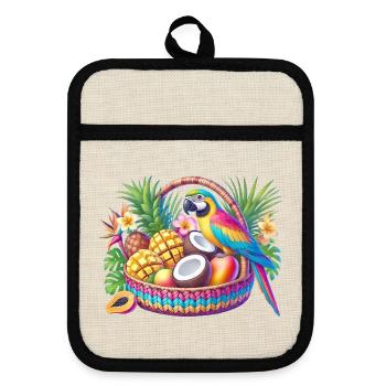 Fruit basket with parrot - Pot holders with rubber back - linen/black  - Front