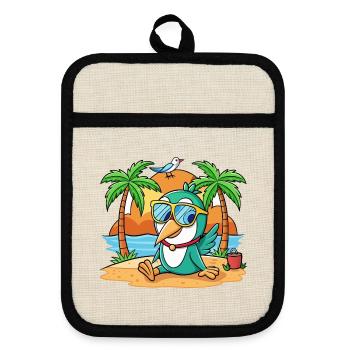 Hummingbird Funny Cartoon Summer Beach Sunglasses - Pot holders with rubber back - linen/black  - Front