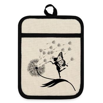 Butterfly Design Pustula Meadow Hearts Fairies - Pot holders with rubber back - linen/black  - Front