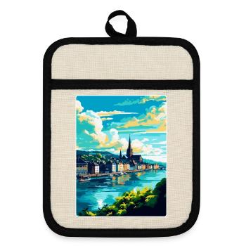 Coblence Allemagne Affiche de voyage vintage Souvenir WPA - Maniques avec dos en caoutchouc - lin/noir  - Devant