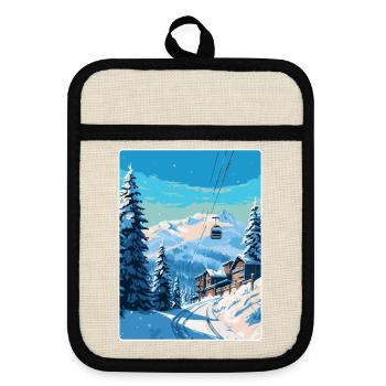 Courchevel Frankreich Vintage Reiseplakat Souvenir - Topflappen mit Gummirückseite - Leinen/Schwarz  - Vorne