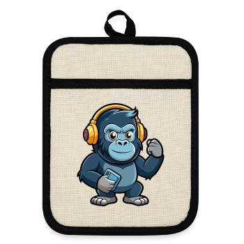 Gorille Funny Cartoon Character Musique de casque - Maniques avec dos en caoutchouc - lin/noir  - Devant