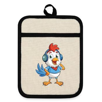 Huhn Lustige Cartoon Figur Kopfhörer Musik - Topflappen mit Gummirückseite - Leinen/Schwarz  - Vorne