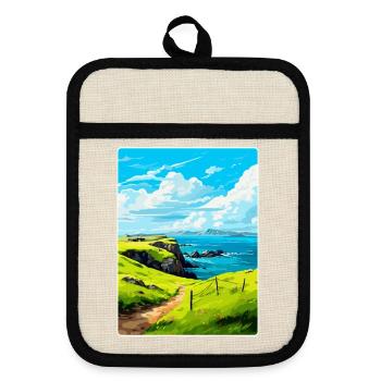 Isle Of Scalpay Scotland Uk Vintage Travel Poster - Pot holders with rubber back - linen/black  - Front