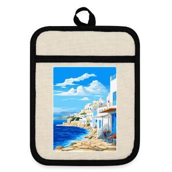 Mykonos Griechenland Vintage Reiseplakat Souvenir WPA - Topflappen mit Gummirückseite - Leinen/Schwarz  - Vorne