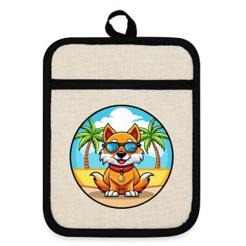 Chinesische kaiserliche Hunderasse Cartoon Sonnenbrille Strand - Topflappen mit Gummirückseite - Leinen/Schwarz  - Vorne