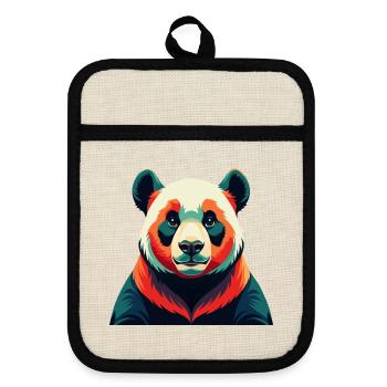 Panda Cartoon Character Colorful Pet Animal - Pot holders with rubber back - linen/black  - Front