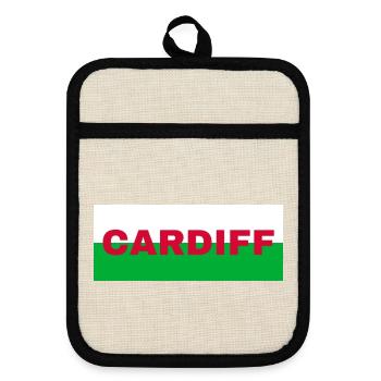 Cardiff City in Wales Flag United Kingdom - Pot holders with rubber back - linen/black  - Front