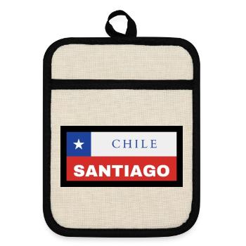 Santiago Stadt in chilenischer Flagge - Topflappen mit Gummirückseite - Leinen/Schwarz  - Vorne