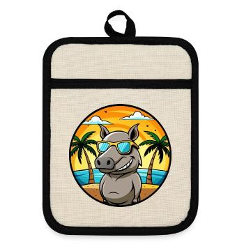 Tapir Lustige Cartoon Sommer Strand Sonnenbrille Cool - Topflappen mit Gummirückseite - Leinen/Schwarz  - Vorne